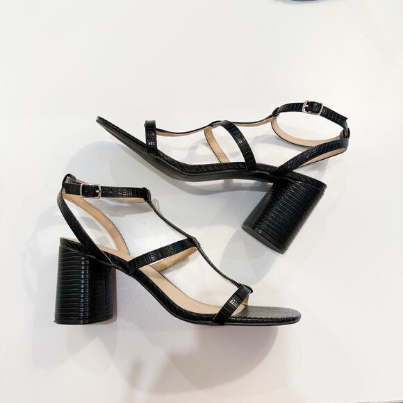 ANN TAYLOR BLACK STARPPY BUCKLE CAGE SANDALS PUMPS HEELS SHOES SZ 9 - Picture 2 of 11